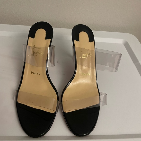 Christian Louboutin Black and Cream Heels with Slingback Design - Picture 5 of 7